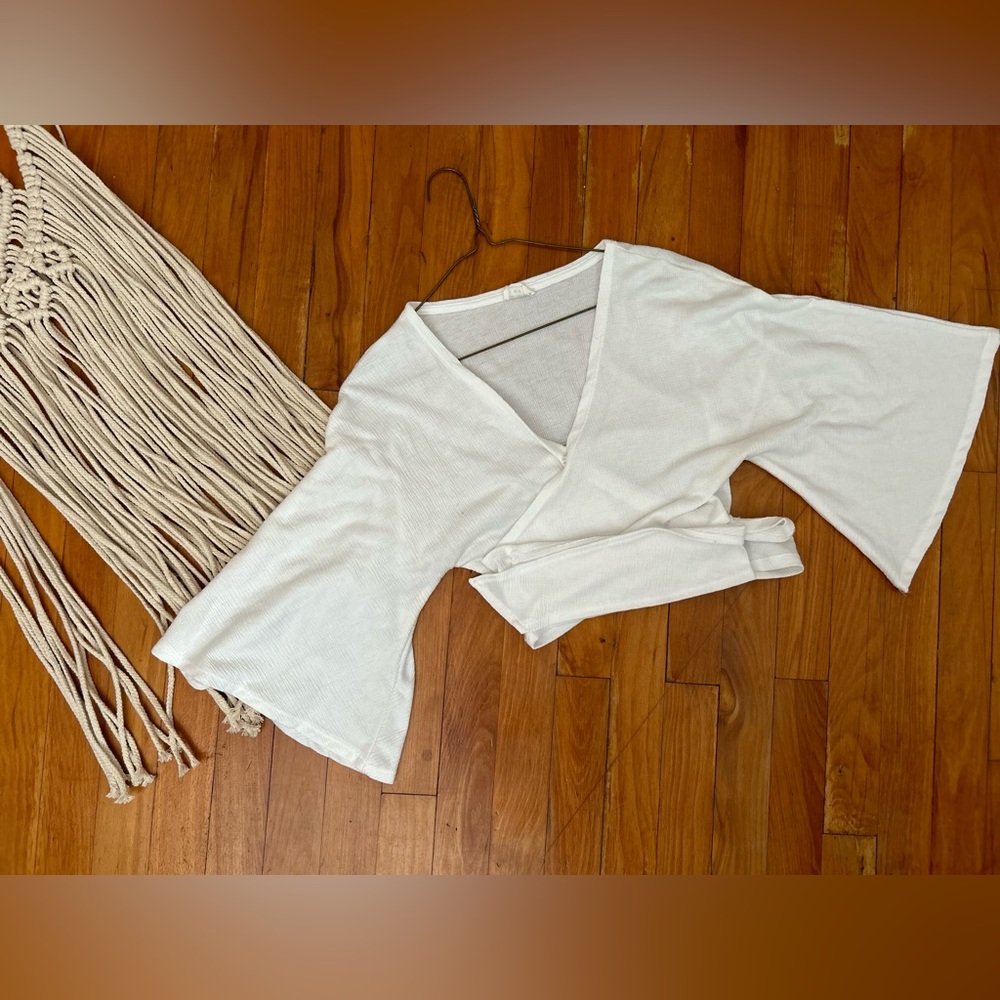 kimono sleeve back tie wrap crop top